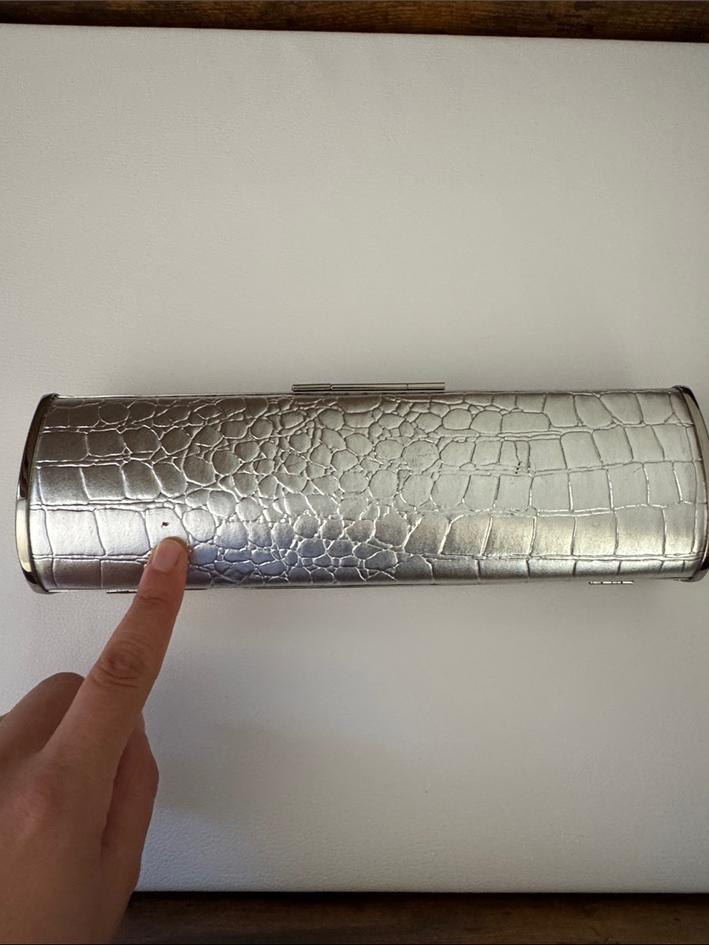 Silver Croc-Embossed Evening Clutch - Picture 3 of 3